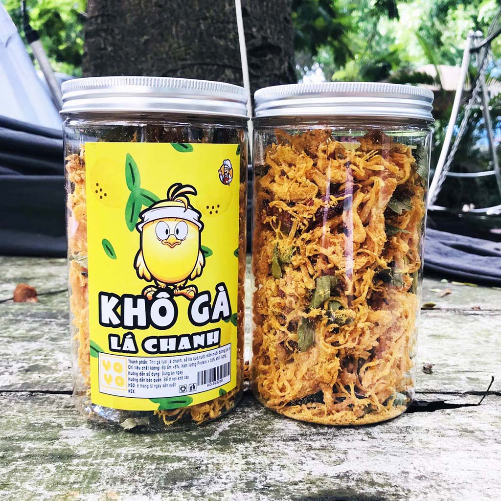 Khô gà lá chanh xe sợi đóng hũ 300g đồ ăn vặt YOYO