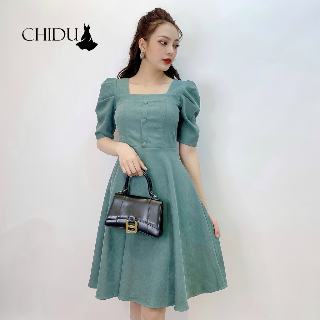 CHIDU váy công sở cổ vuông tay lỡ- SP299