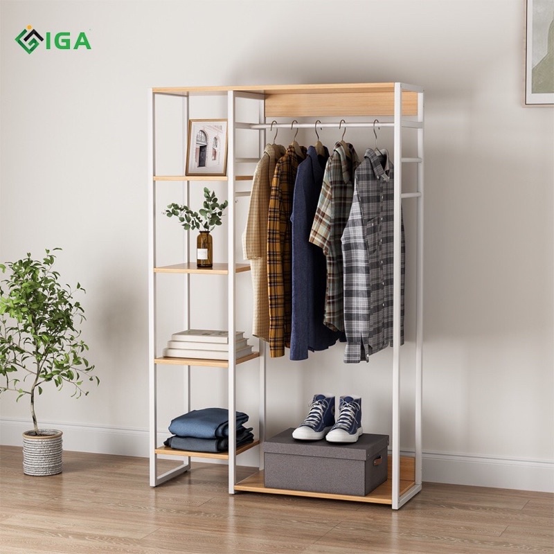 Tủ kệ treo quần áo khung sắt kệ gỗ LHanger GM08
