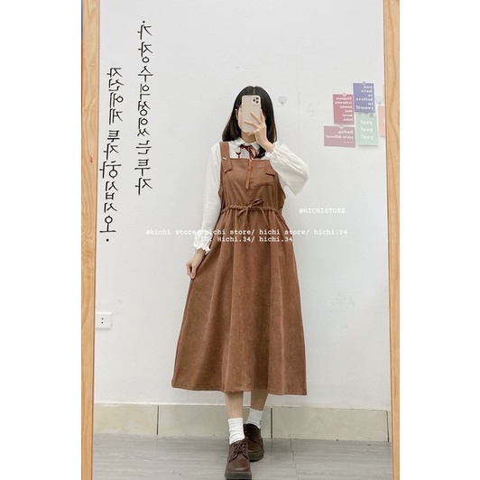 váy yếm nhung vintage rút eo ulzzang ẢNH THẬT VIDEO hichi | BigBuy360 - bigbuy360.vn