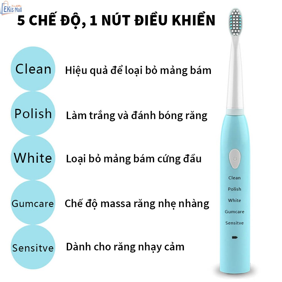 Bàn chải điện tự động đánh răng 5 chế độ Hàng Nội Địa Cao Cấp