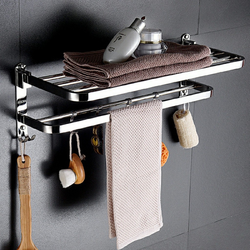 Kệ treo nhà tắm INOX SUS304 - Giá để đồ phòng tắm lắp đặt dán tường hoặc khoan tường - G304