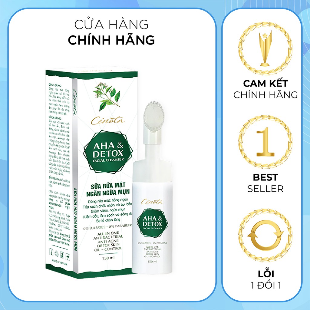 Sữa rửa mặt Aha & Detox facial cleanser 150ml, sữa rửa mặt giúp tạo bọt, kiềm dầu, ngăn ngừa mụn hiệu quả - mã C04