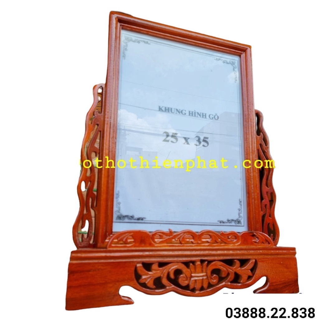 Khung Hình Chạm Gỗ Xà Cừ 25×35 Màu Đỏ