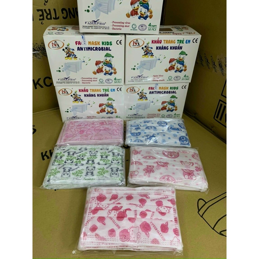 Hộp 50 cái Khẩu trang y tế trẻ em 4 lớp FAMAPRO (Nam Anh)