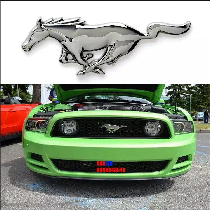 Logo 3D Mustang ngựa trắng cao cấp chuyên lắp mặt ca lăng các loại xe