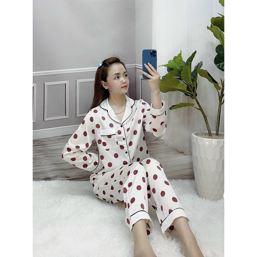Bộ Lụa Latin - Tay Dài, Quần Dài, Cổ Truyền Thống - Họa Tiết Dễ Thương - Chất Vải Mềm Mịn, Mát, Không Nhăn, Free Size