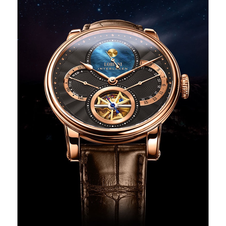 Đồng hồ nam chính hãng LOBINNI L16015-2 Kính sapphire,chống xước,Chống nước 50m,dây da xịn,Máy cơ( Automatic,BH 24 tháng