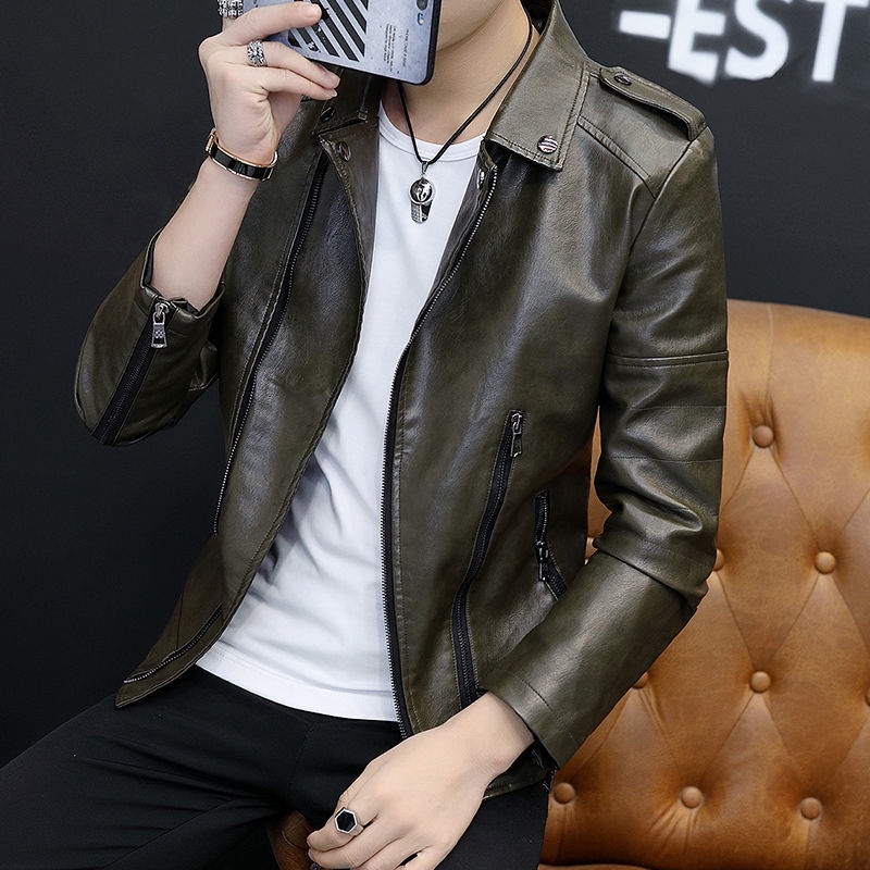 Áo Khoác Da Lót Nhung Phong Cách retro Thời Trang Xuân Thu Cho Nam
