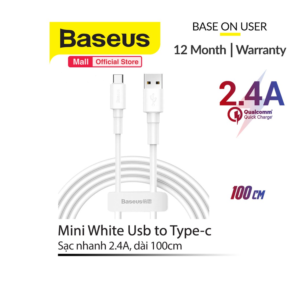 Cáp Baseus sạc nhanh và truyền dữ liệu Mini White lightning/micro/type-c (2.4A/3A ) | BigBuy360 - bigbuy360.vn