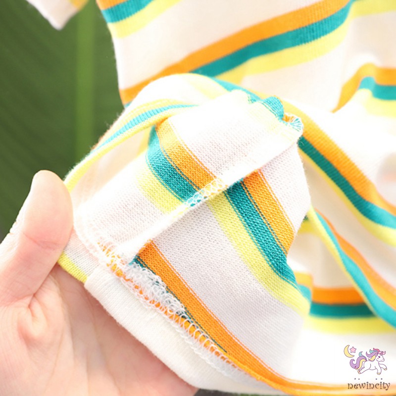 Bộ áo thun cổ tròn kẻ sọc + quần yếm denim cá tính cho bé