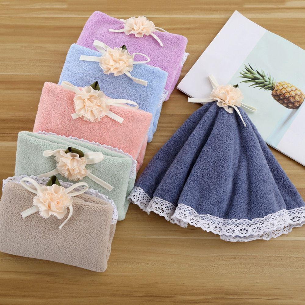 IVORY Khăn Lau Tay Dày Dặn Thấm Hút Nước Nhanh Hình Tròn Phối Ren Dễ Thương