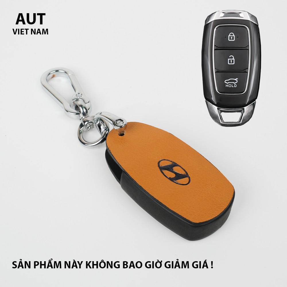 Bao da chìa khóa Hyundai 3 nút mới - handmade da bò thật