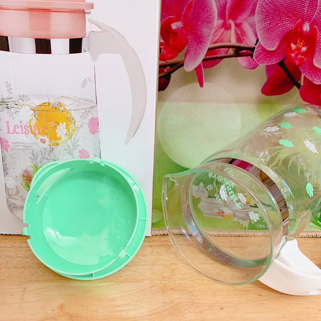 Bình nước thuỷ tinh Lilac in hoa 1400ml , bình đựng nước thủy tinh