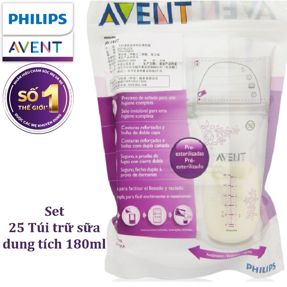 [Sẵn HCM, Giao 2H] Túi Trữ Sữa Philips Avent (25túi) -180ml/túi