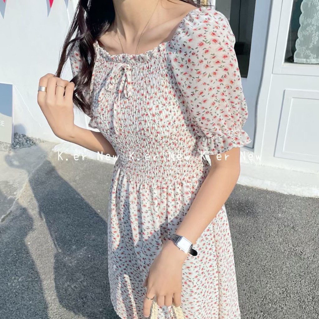 Váy hoa nhí nhún thân voan chifon VKE1015-2 Ulzzang style🌸 Hàng Quảng Châu