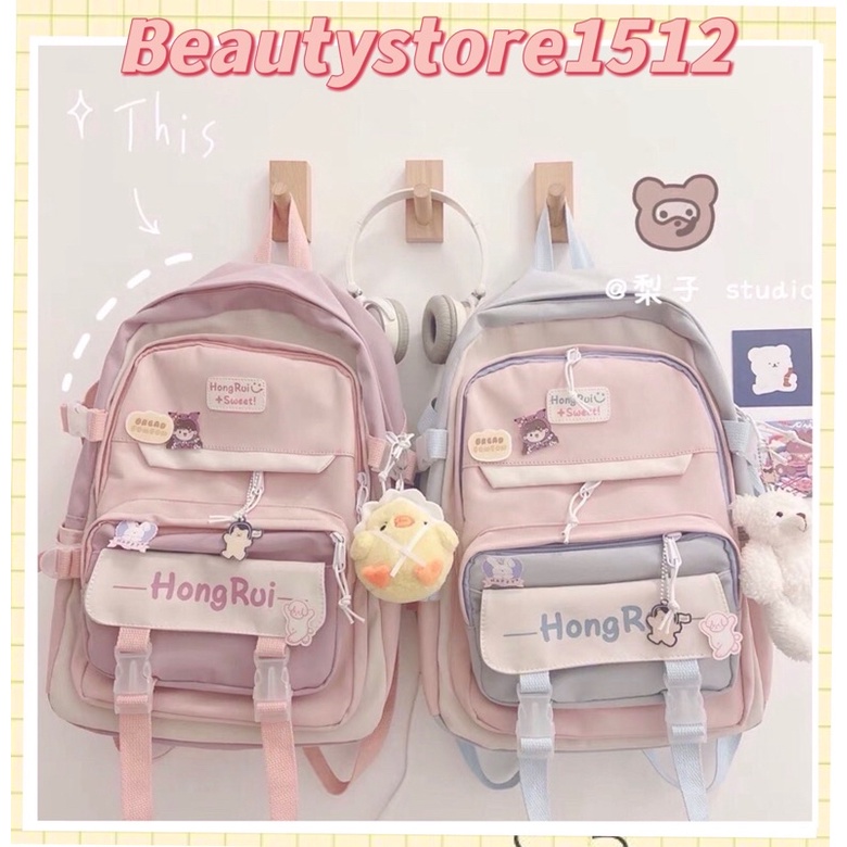 Balo đi học HR pastel color tặng combo sticker Hiyoshop