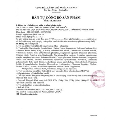 Sữa Tăng Cân Serious Mass Gainer 12lbs