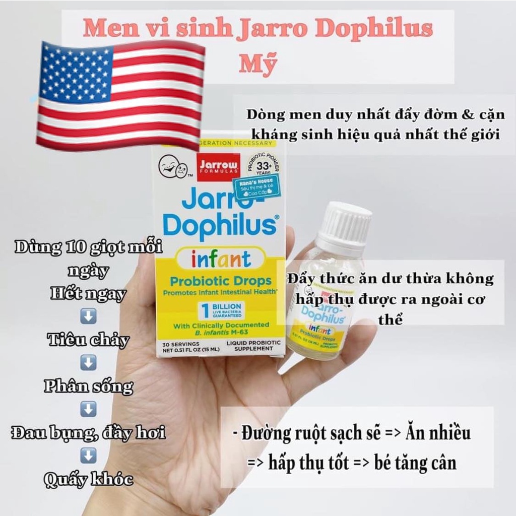 Men đẩy đờm Jarro Dophilus infant Probiotic Drops  chai 15ml từ Mỹ
