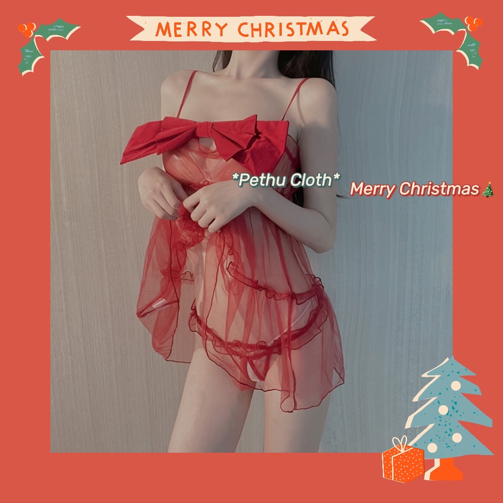 (Q1,HCM）🍒FREESHIP🍒Đồ ngủ sexy hai dây Quà Giáng sinh thô đũi dễ thương cao cấp+quần lót--40-65kg--018 | BigBuy360 - bigbuy360.vn