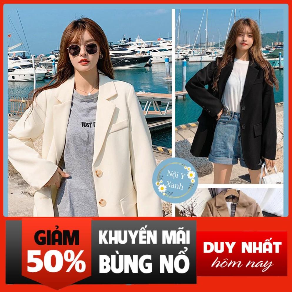 Áo blazer nâu tây sang chảnh màu đen trơn, mầu trắng - dáng suông rộng trượt vạt bầu dáng rộng hàn quốc - áo khoác vét