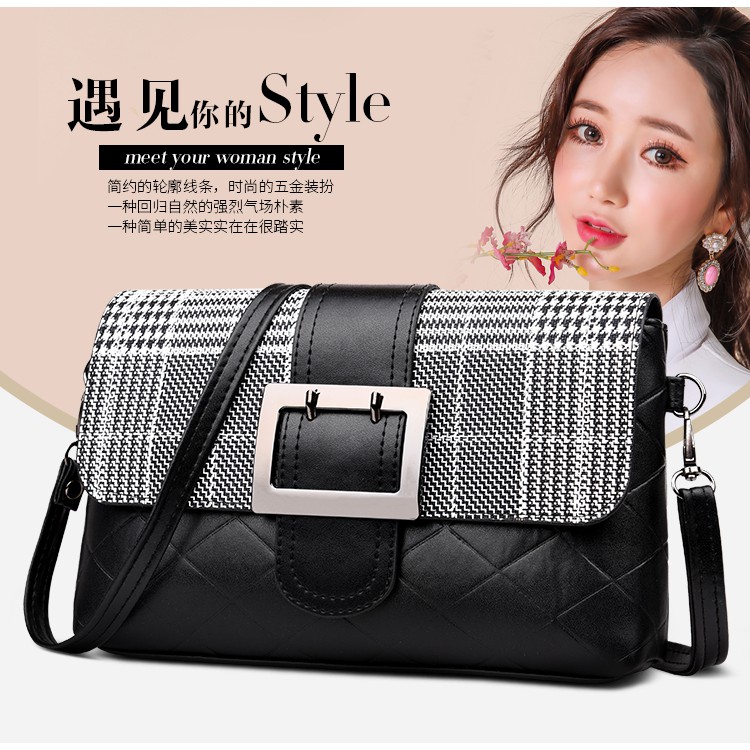 Túi đeo chéo nữ da mềm kẻ caro nhiều ngăn giá rẻ BAG U KED11