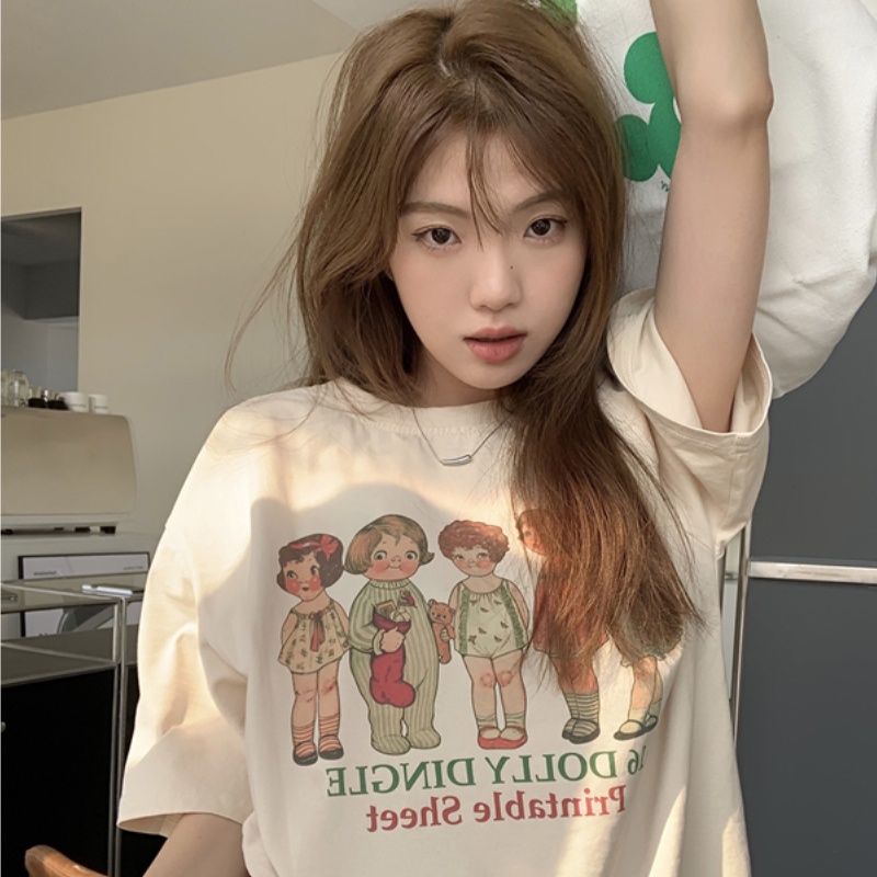 NRVP Áo thun nữ ngắn tay in chữ phong cách Hàn Quốc