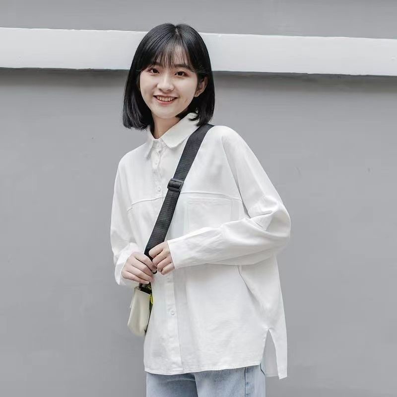 Áo Sơ Mi Trắng Dáng Rộng Phong Cách retro Hồng Kông Thời Trang Mùa Xuân Mới Cho Nữ