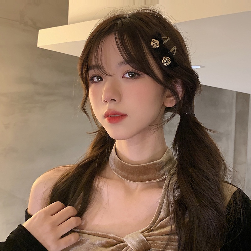 Kẹp tóc hình nơ họa tiết hoa hồng kiểu dáng Hàn Quốc cho nữ