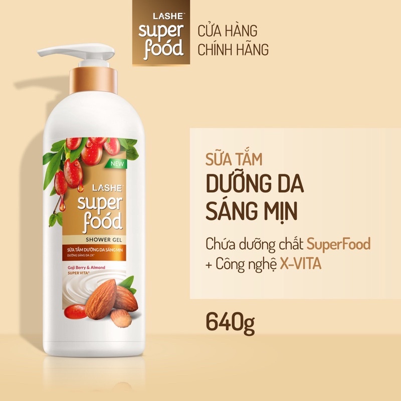 SỮA TẮM LASHE SUPERFOOD 640G DƯỠNG DA SÁNG MỊN - DƯỠNG ẨM CHUYÊN SÂU/ LASHE SUPER FOOD