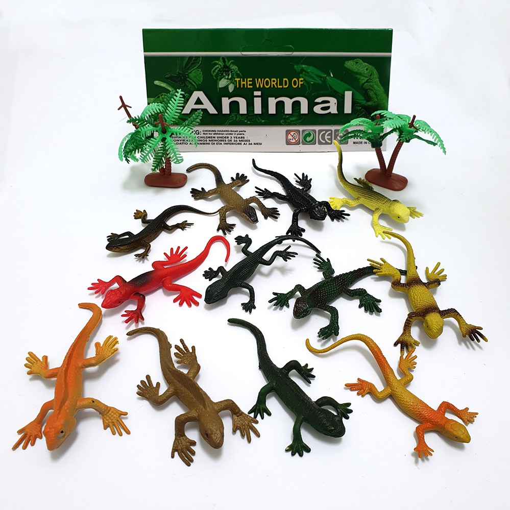 Bộ 12 đồ chơi Tắc Kè Safari hoang dã  Mô hình tắc kè thằn lằn nhựa giả New4all ANIMAL WORLD cho bé trên 3 tuổi