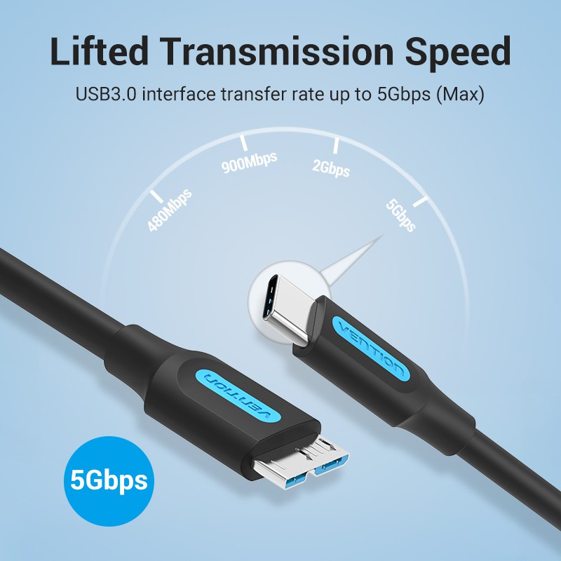 Dây cáp ổ cứng di động Type C to Micro B 3.0 Vention CQAB
