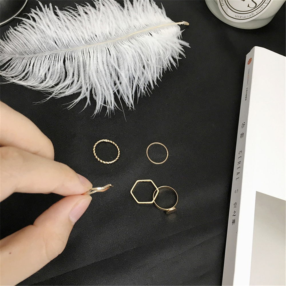 Set 5 Nhẫn Đeo Tay Kim Loại Thời Trang Cho Nữ