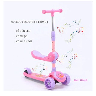 Xe trượt scooter cao cấp cho bé có nhạc, có đèn, có bệ ngồi, 3 trong 1 giúp bé khỏe mạnh, an toàn