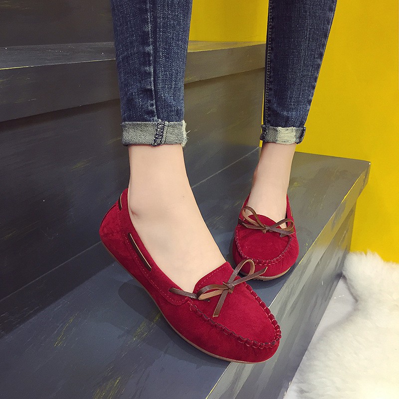 Giày lười da lộn nữ - thắt nơ - siêu xinh | BigBuy360 - bigbuy360.vn