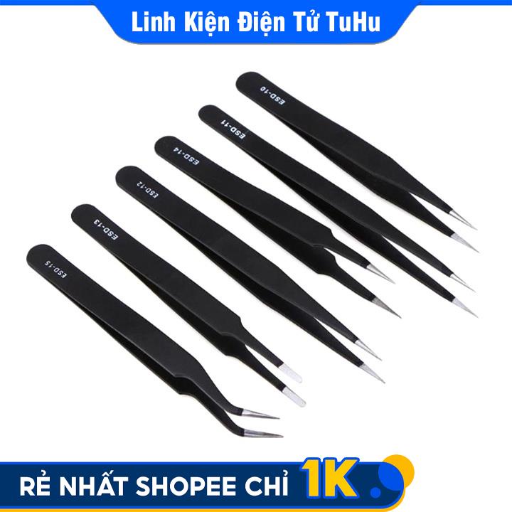 Bộ 6 Cây Nhíp Kẹp Linh Kiện Điện Tử Chống Tĩnh Điện Màu Đen