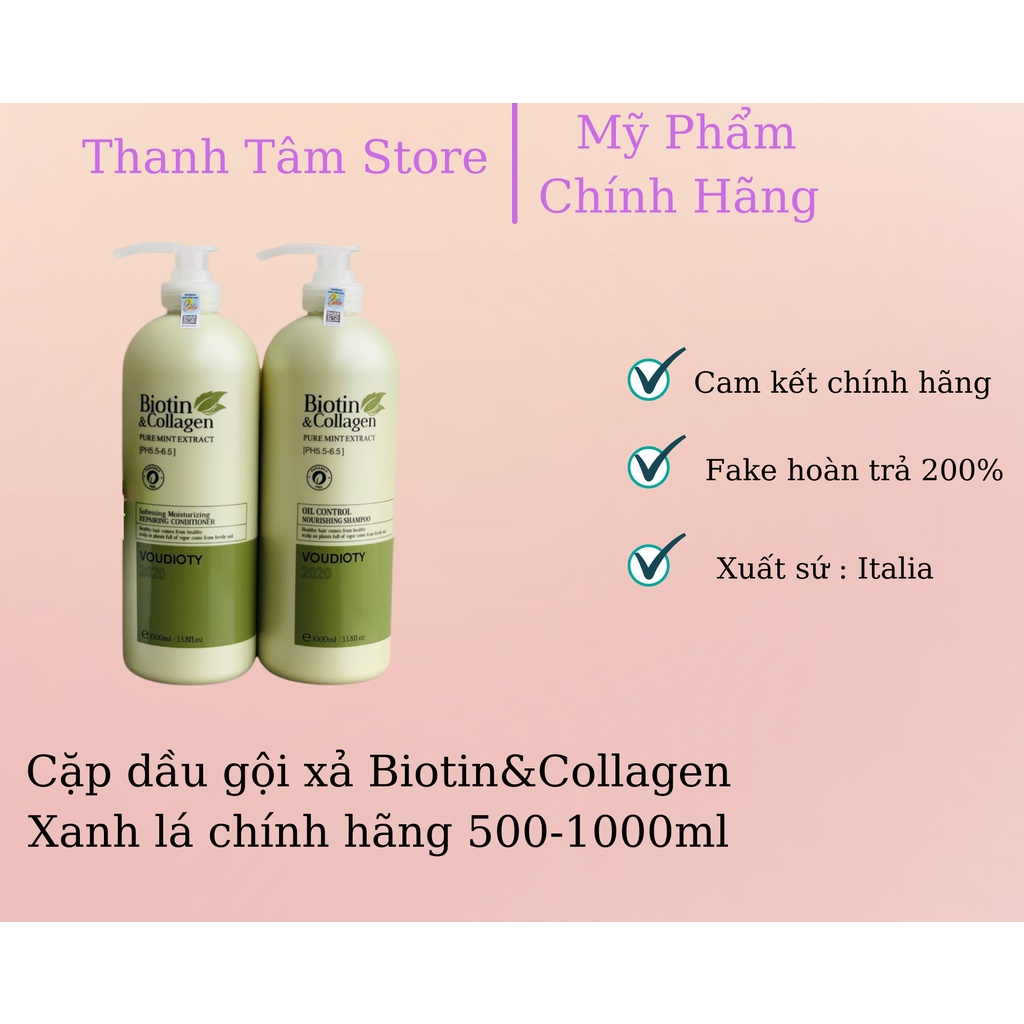 Cặp dầu gội xả Biotin &amp; Collagen VOUDIOTY Xanh Lá  chính hãng  kiềm dầu cho da đầu giảm bết dính