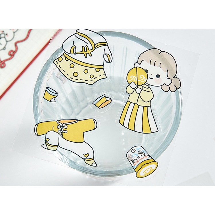 Sticker cute set 10 tấm trang trí bình nước, trang trí sổ cắt sẵn chống nước dễ thương