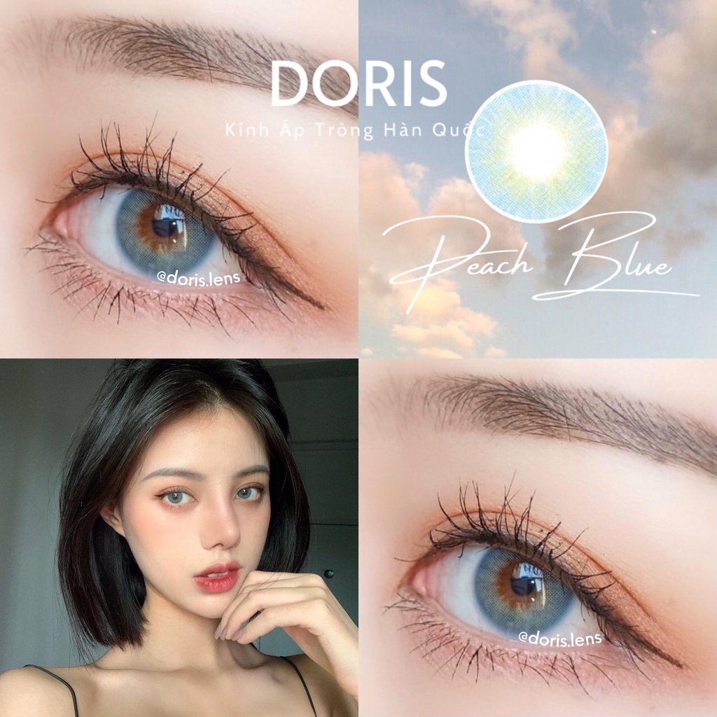 Kính Áp Tròng DORIS.LENS - PEACH BLUE Không Giãn 14.0mm Lens Mắt Xanh Dương Tây Không Viền 0 Đến 6 Độ Lệch Độ