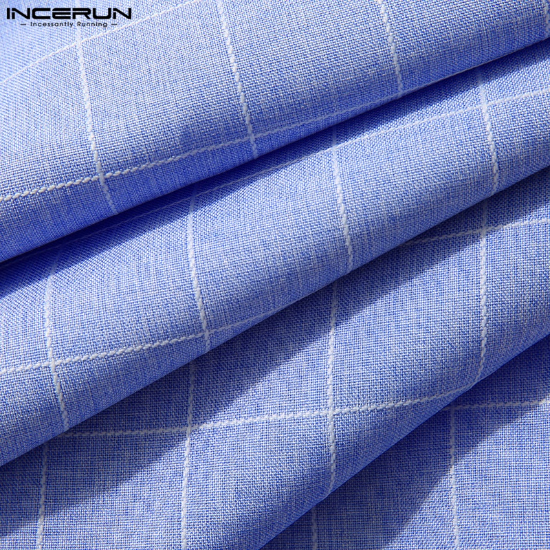 Quần dài INCERUN ống rộng họa tiết kẻ ô vuông thời trang