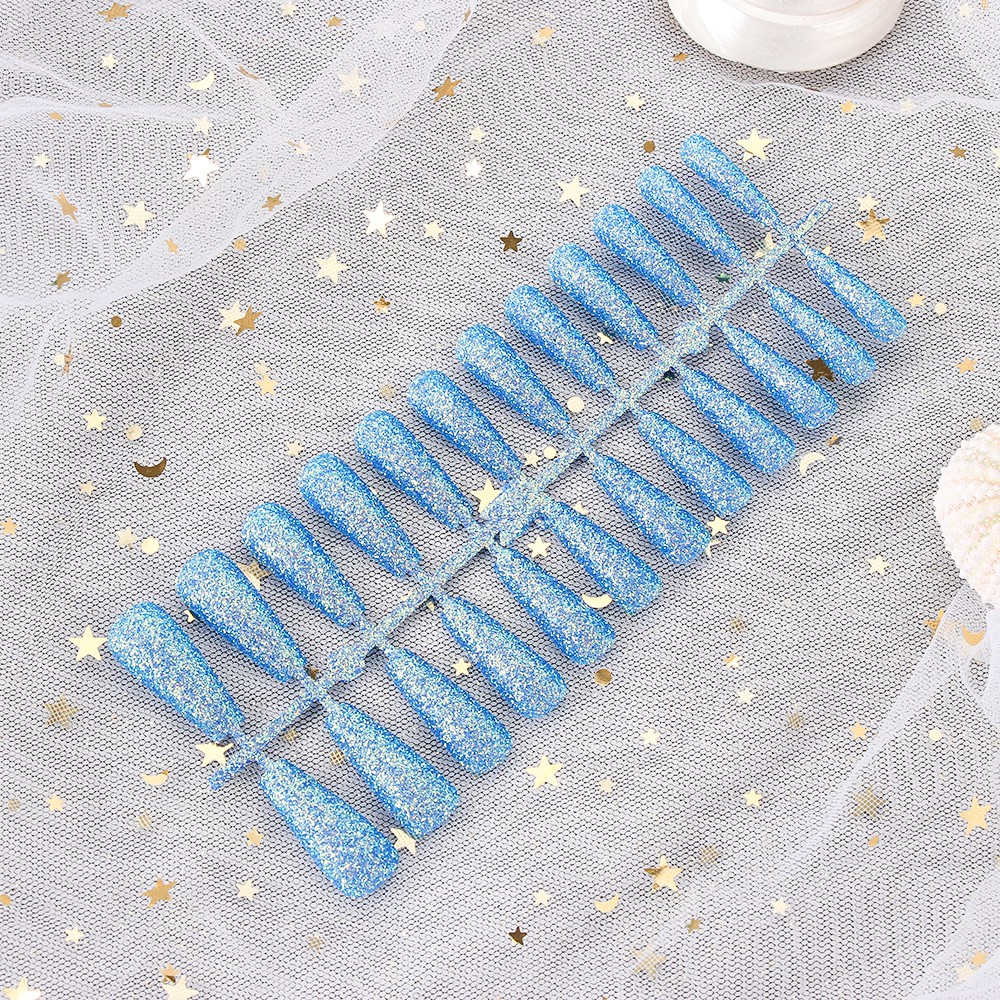 Hộp 24 Móng Tay Giả Dài Đính Kim Tuyến Thời Trang Cho Nữ