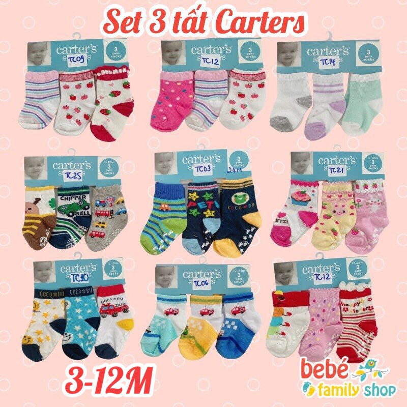 [Size 3-12M] Set 3 đôi tất/ vớ cho bé Carters • hàng xuất dư • size 0-12M