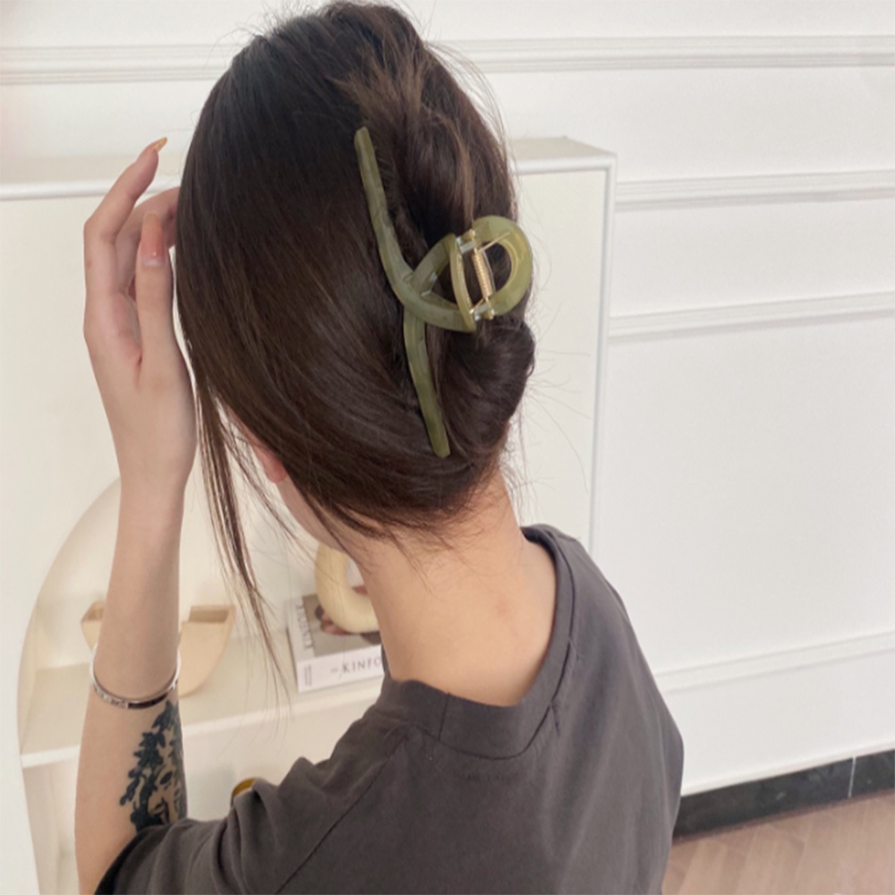 Kẹp tóc hàm cá mập bằng acrylic màu trơn cỡ lớn phong cách retro thanh lịch cho nữ