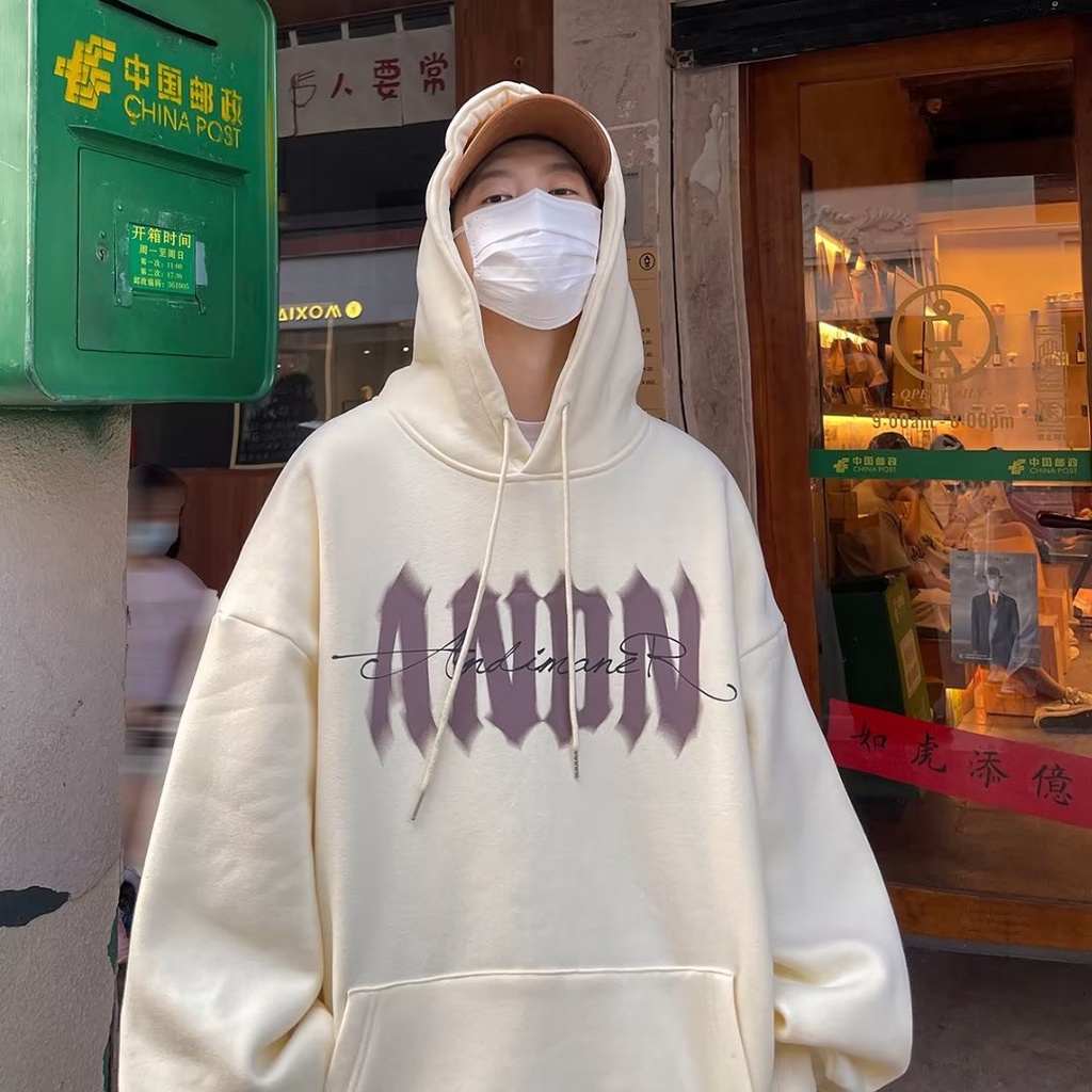 Áo Hoodie Tay Dài Dáng Rộng In Chữ Ký Cá Tính Phong Cách Mỹ Unisex Plus Size M-5XL