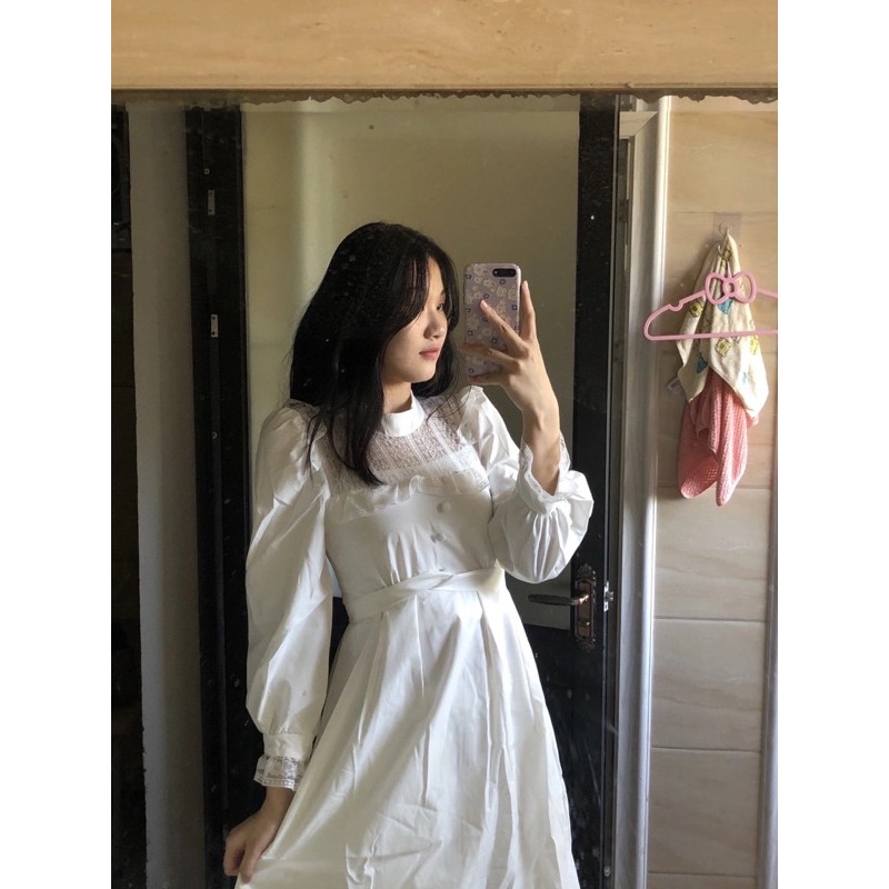 Đầm tiểu thư trắng phối ren cổ cao bo eo kèm ảnh thật feedback ⛅️ | BigBuy360 - bigbuy360.vn