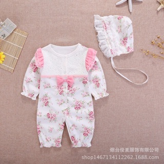 Set body cotton kèm mũ bé gái