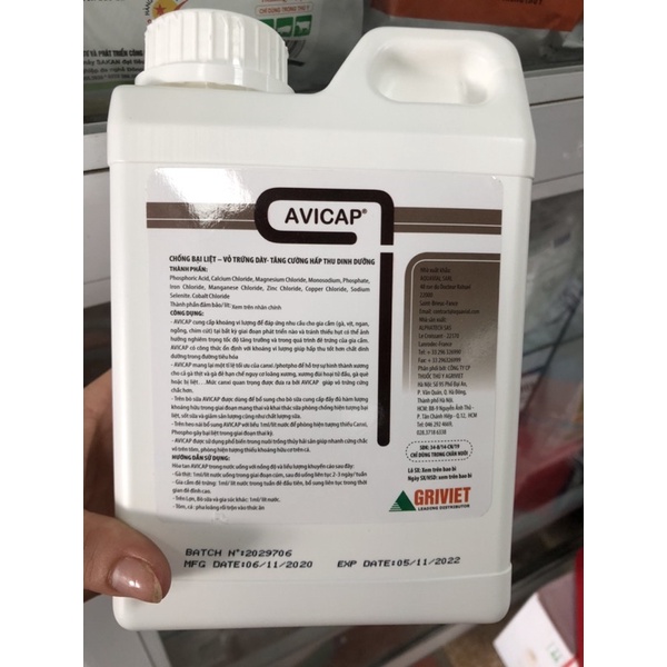 Avicap 1Lít bổ sung premix khoáng trong nước uống cho gia cầm