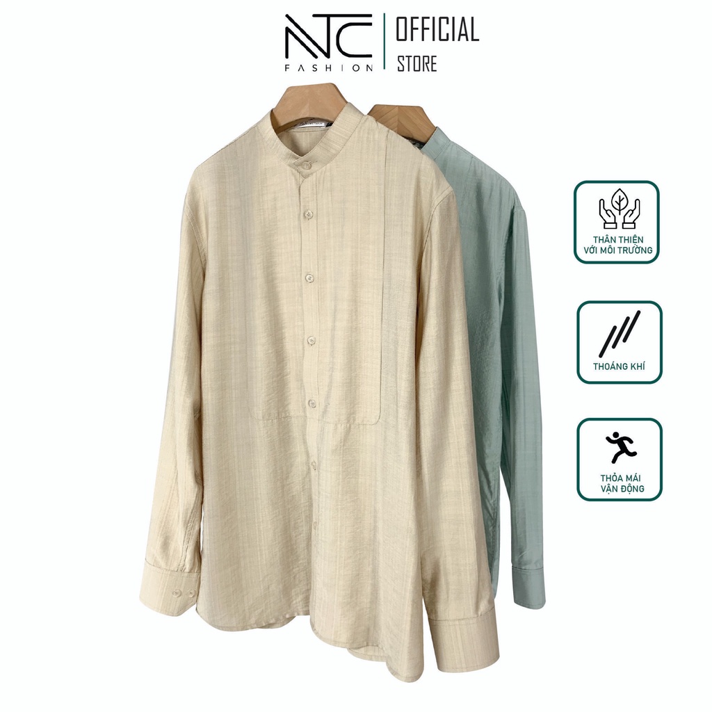 Áo Sơ Mi Nam NTC  chất đũi thoáng mát dáng dài tay 2 màu xanh be A098