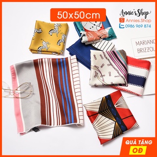 P1 Khăn lụa vuông 50x50 cm bandana đa năng choàng cổ phụ kiện tóc băng đô turban cột quai túi xách KH038 50 50cm 50x50cm