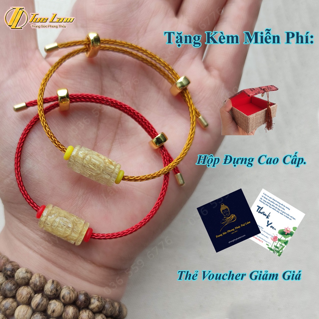 Vòng tay lu thống thach anh tóc vàng khắc họa tiết tài lộc, hợp mệnh kim, thổ - Tuệ Lâm